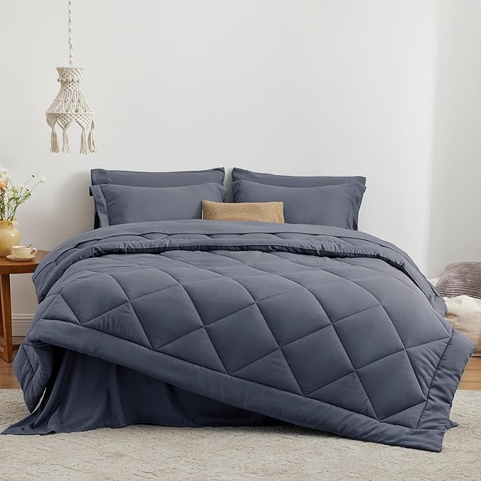 Love's cabin Queen Comforter Set Navy Blue, 7 Pieces Queen Bed in a Bag - Image 2