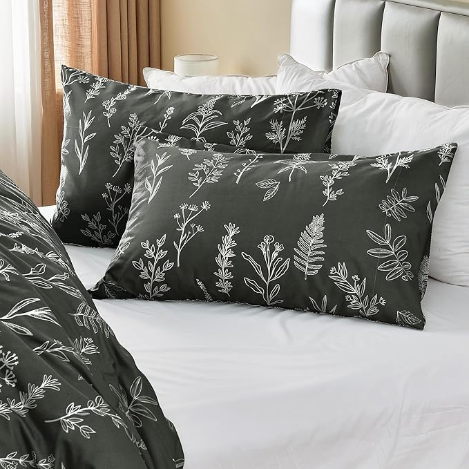 MUXHOMO Duvet Cover King Size, Reversible Floral Dark Grey Duvet Cover Set - Image 6