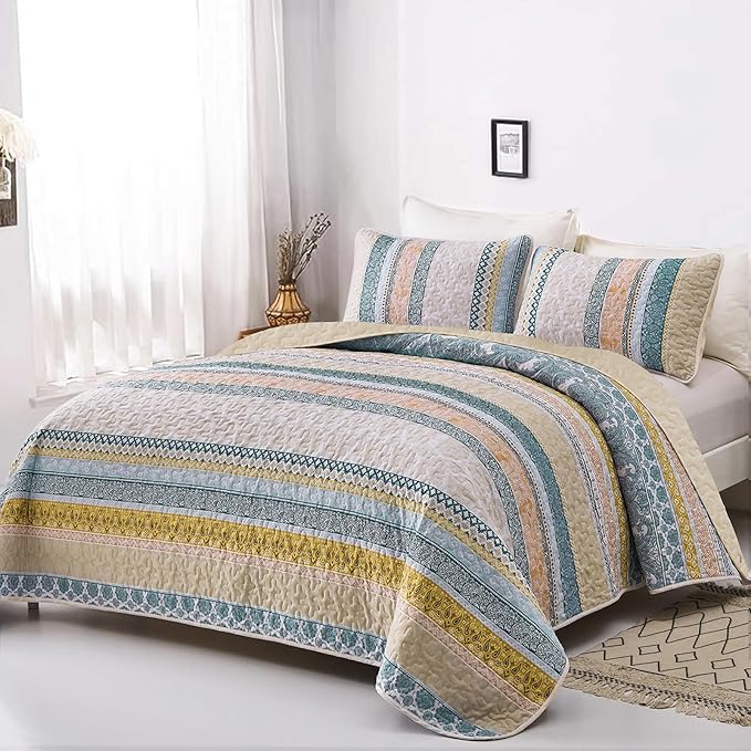 WONGS BEDDING Boho Quilt Set King Size, Lightweight Bedspread Coverlet Bedding - Image 2