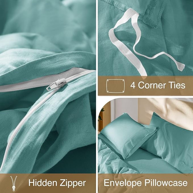 SONORO KATE 100% French Linen Duvet Cover King Size, Soft Breathable - Image 8