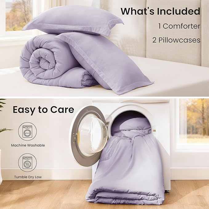 Love's cabin Lavender Full Comforter Set, 3-Piece Prewashed Bed Set - Image 7