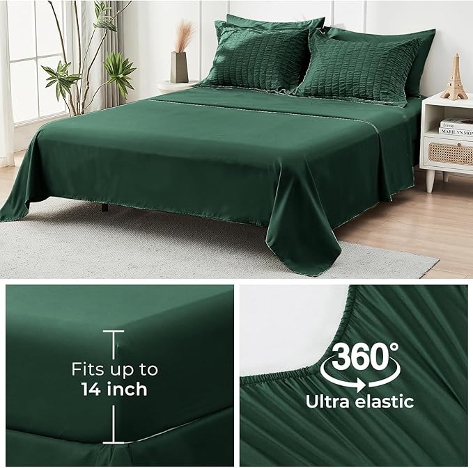 HYMOKEGE Emerald Green King Size Comforter Set Seersucker 7 Pieces, All Season - Image 7