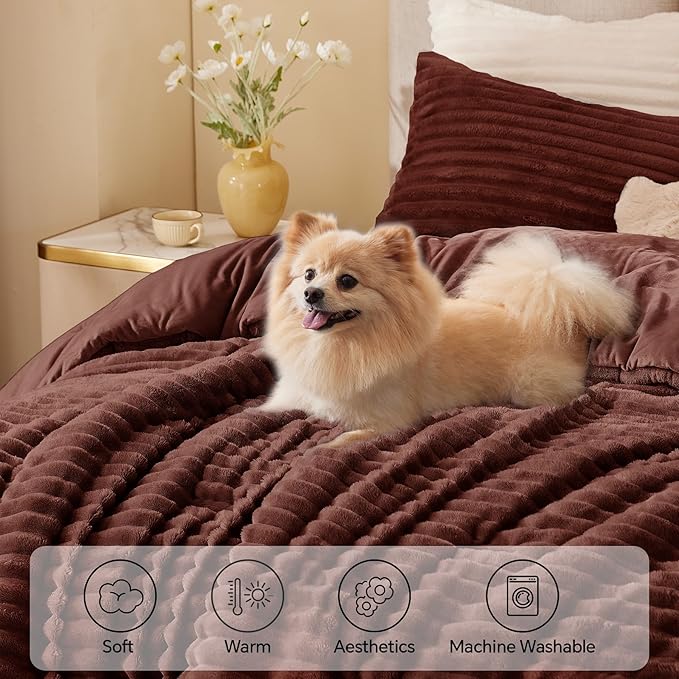 BEDELITE Fleece King Comforter Set -Super Soft & Warm Fluffy Hot Chotolate - Image 3