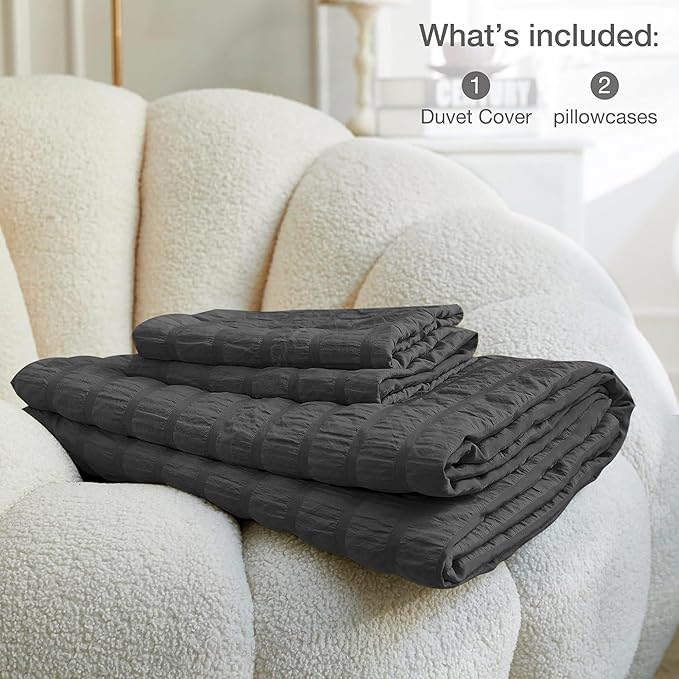 JELLYMONI Charcoal Grey Duvet Cover Full Size, Soft Breathable Seersucker Duvet - Image 6
