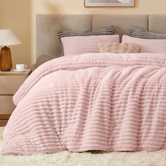 BEDELITE Fleece King Comforter Set -Super Soft & Warm Fluffy Pink Bedding by BEDELITE