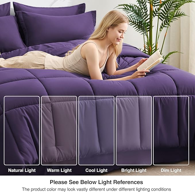 Love's cabin Twin XL Comforter Set Dark Purple, 5 Pieces Twin XL Bed in a Bag - Image 7