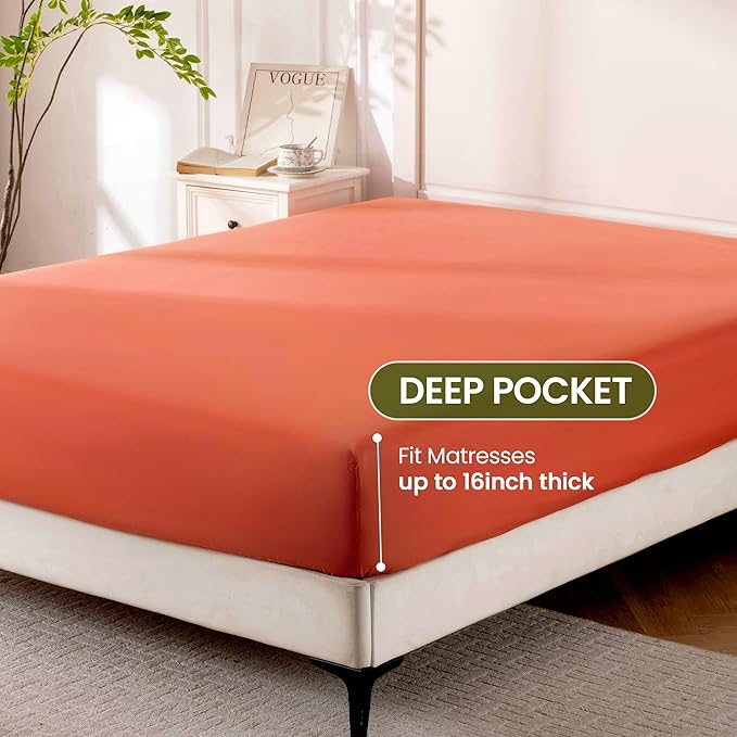 ROSE&RISY Orange Twin Sheet Set, 3 Pieces Soft Bedding Sheet Set, Breathable - Image 4