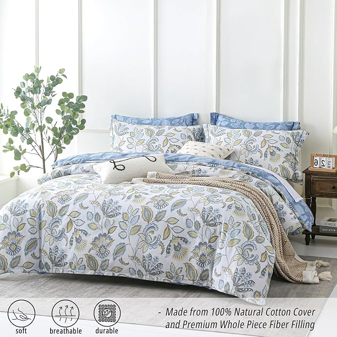 LEMIROE Vintage Botanical Cotton Comforter Queen Size 3PC - Image 2