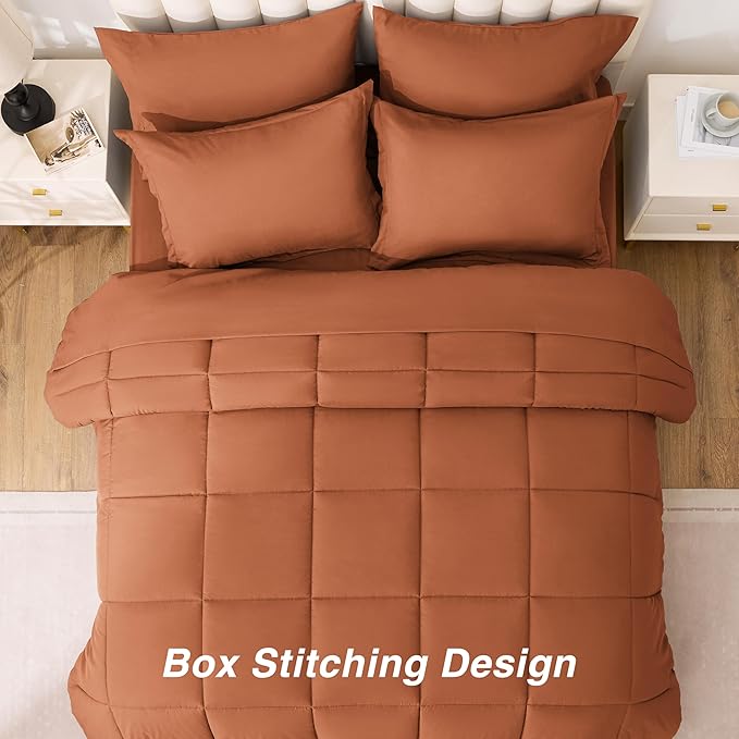 Love's cabin Queen Comforter Set Burnt Orange, 7 Pieces Queen Bed in a Bag - Image 4