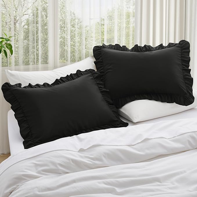 KKJIAF Ruffle Pillow Cases Queen Size Set of 2, Ruffled Pillow Covers - Image 2