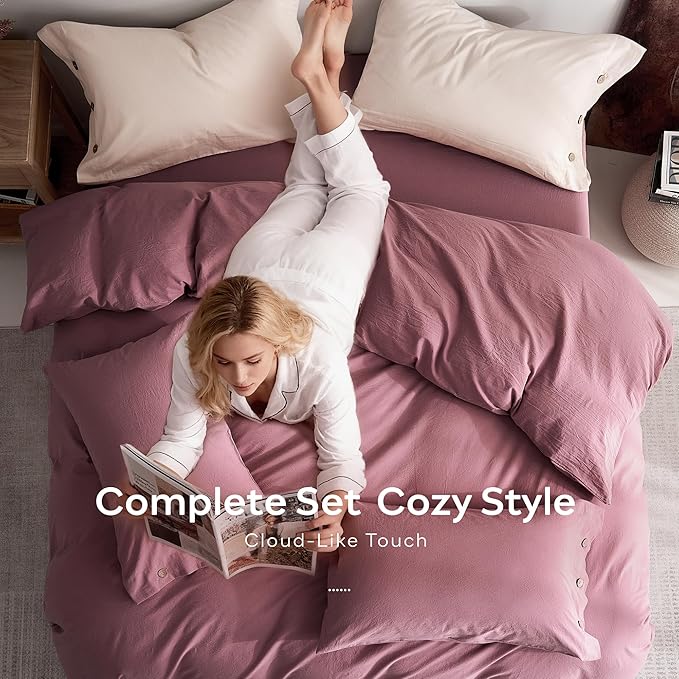 JELLYMONI 100% Washed Cotton Duvet Cover Full – Soft, Breathable Linen-Look - Image 8