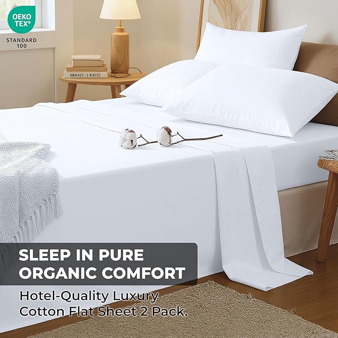 Royale Linen 100% Organic Cotton California King 2 Pack Flat Sheet Only -Super - Image 9