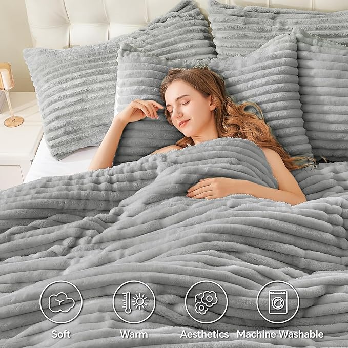 BEDELITE Fleece Oversized Queen Comforter Set -Super Soft & Warm Fluffy Light - Image 3