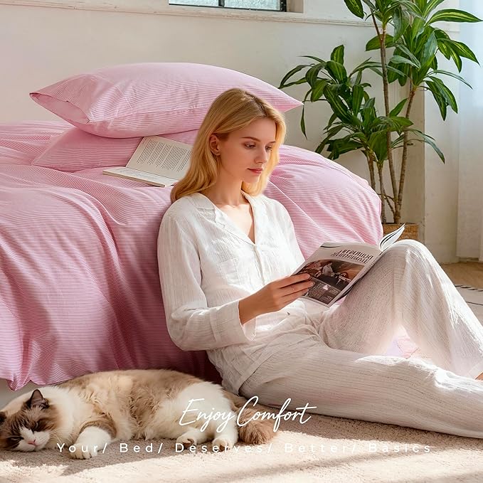JELLYMONI 100% Natural Cotton 2pcs Striped Duvet Cover Sets, - Image 5