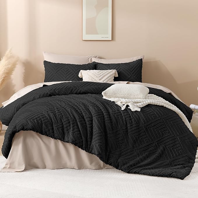 Andency Black California King Comforter Set, 3 Pieces Black Boho Bedding Set & - Image 2