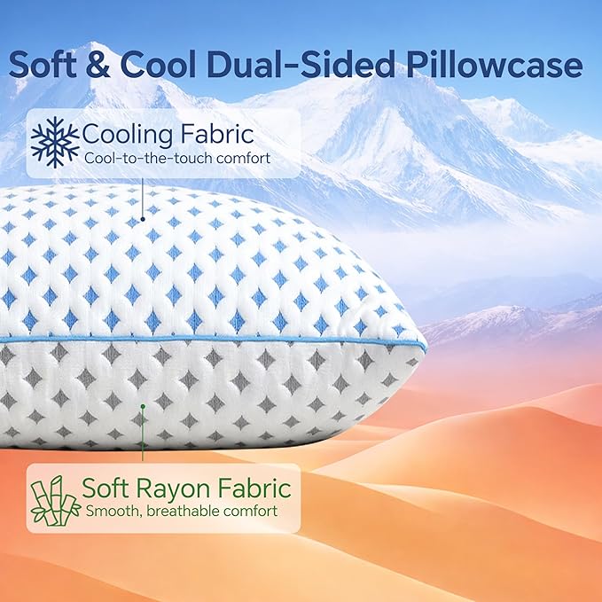 Pillows Standard Size Set of 2 for Sleeping, Cooling Adjustable Memory Foam - Image 4