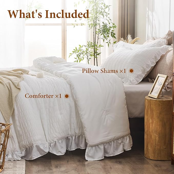 JOLLYVOGUE White Twin Size Comforter Set, 2 Pieces Seersucker Lightweight - Image 7