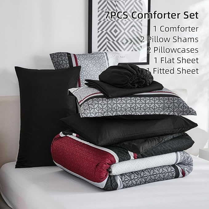 WONGS BEDDING 7 Pieces Comforter Set Queen Size - Image 7