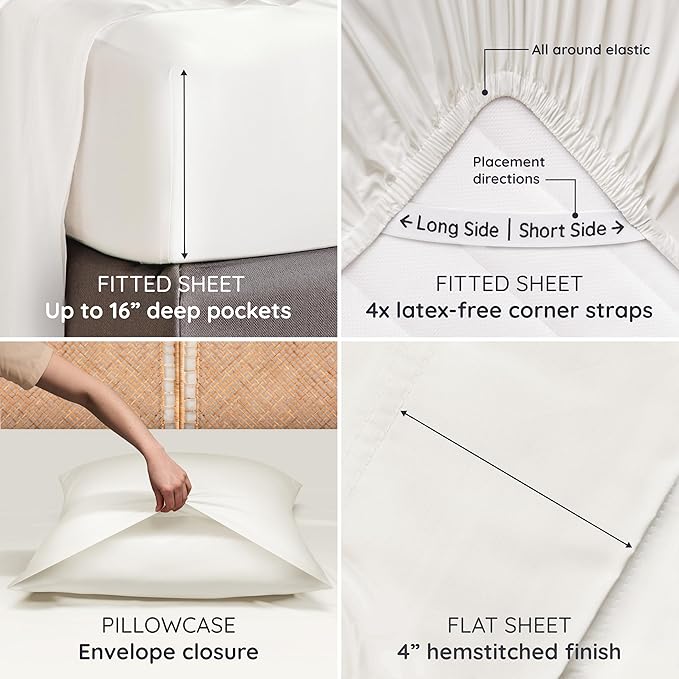 Bambaw King Sheet Set 6pcs – 100% Viscose Derived from Bamboo Sheets King Deep - Image 5