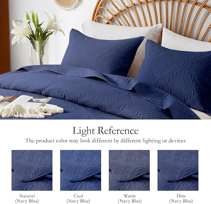 FLYMME Full Queen Quilt Bedding Set, Lightweight Navy Blue Bedspreads, Vintage - Image 4