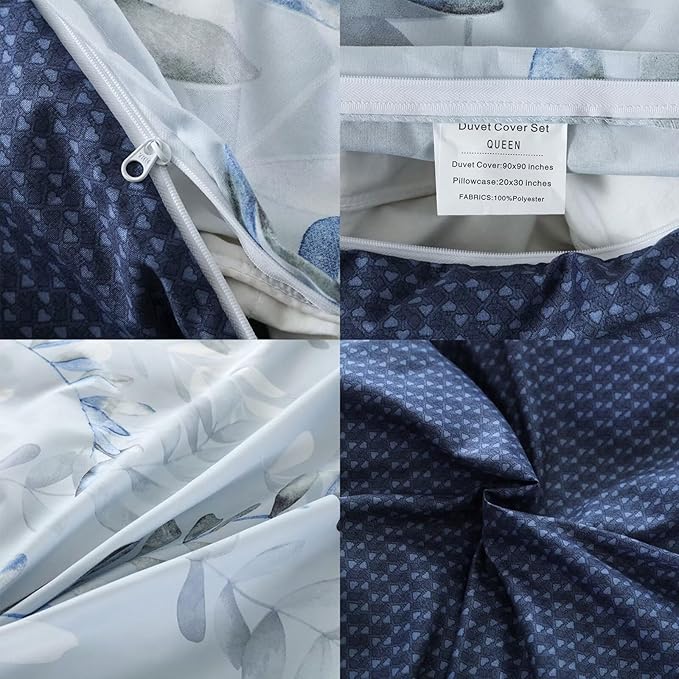 OAITE Duvet Cover Twin Size, Reversible Leaf Blue Duvet Cover Set - Image 5