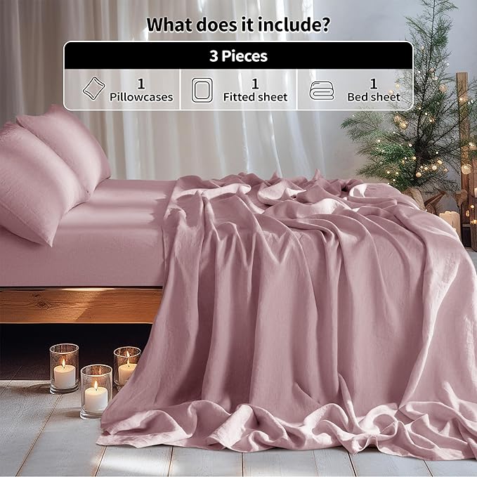 LBRO2M 100% Pure Linen Sheet Set Deep Pocket Up to 16" Bed Sheets Sets - Image 2