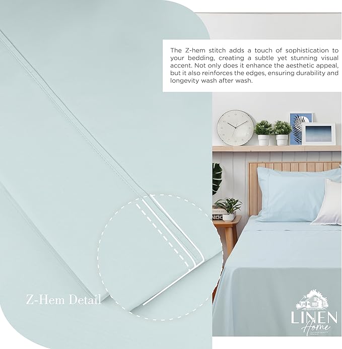 Linen Home 100% Cotton Percale Sheets Queen Size, Deep Pocket, 4 Pieces Set - Image 3