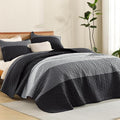 Litanika Oversized King Quilt Set Black and White, 120x98 Stripe Bedspread by Litanika