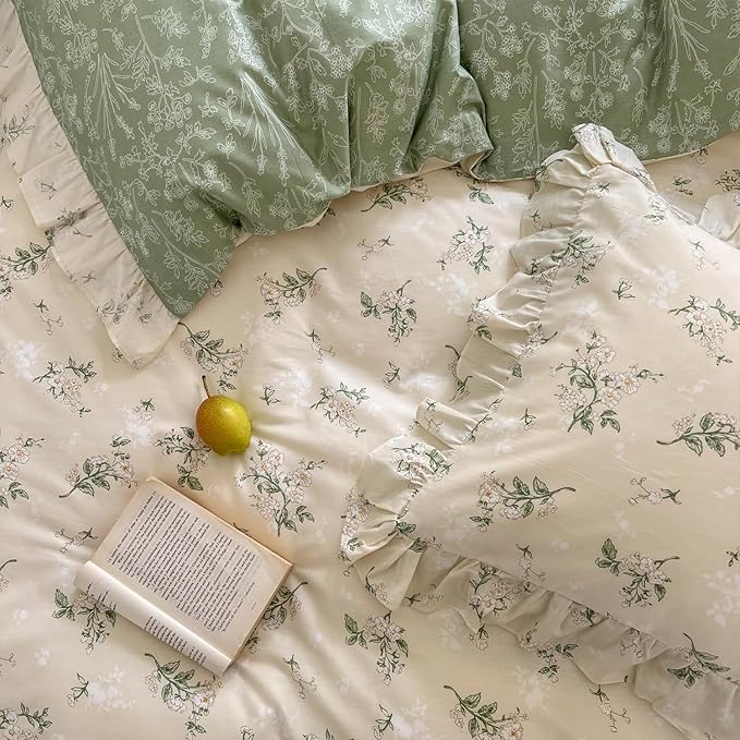 mixinni Reversible Sage Green Floral Duvet Cover Set King Size - Image 8