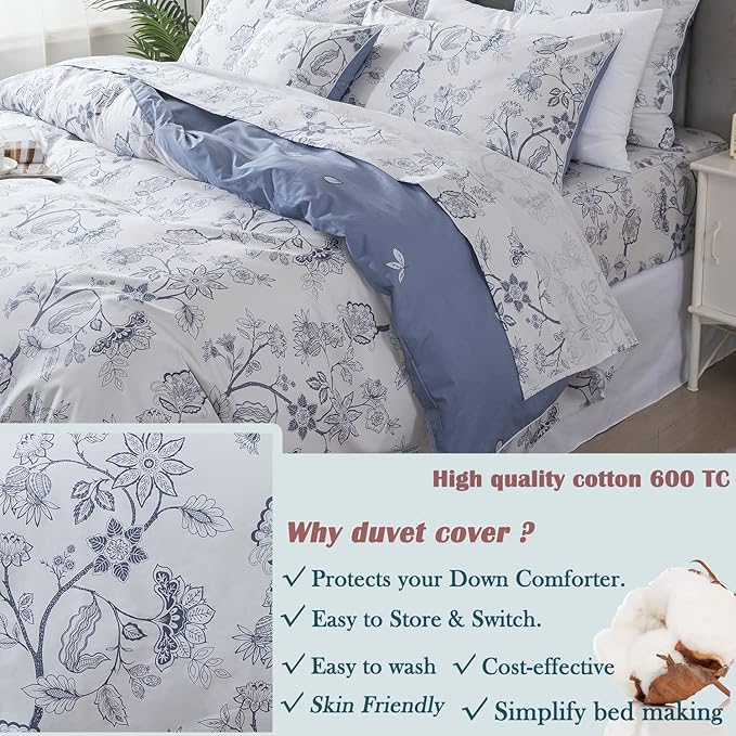 FADFAY Twin XL Duvet Cover Set Floral Bedding Percale Cotton 600 TC College - Image 7
