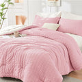 HYMOKEGE Pink/Ivory Queen Comforter Set Seersucker 7 Pieces, All Season Luxury by HYMOKEGE