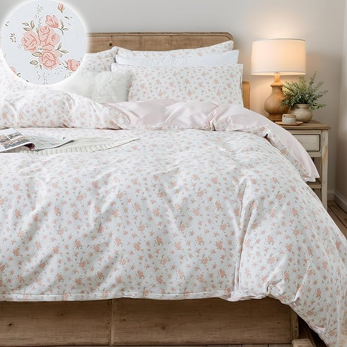 FADFAY Floral Duvet Cover Set Twin XL 100% Cotton College Bedding Pink Flower by CottonWorldSweetDream