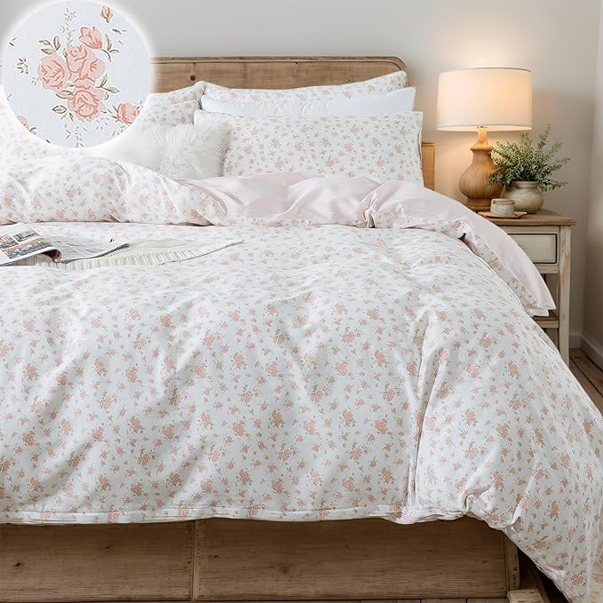 FADFAY Pink Floral Duvet Cover Set by CottonWorldSweetDream