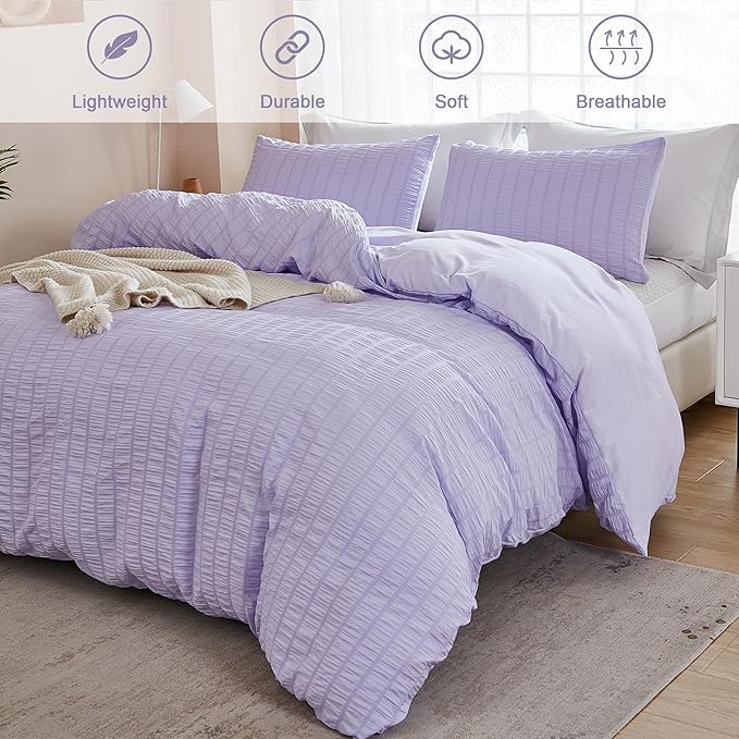 AveLom Lavender Purple Seersucker Duvet Cover Set Full, 3 Pieces, Ultra Soft - Image 2
