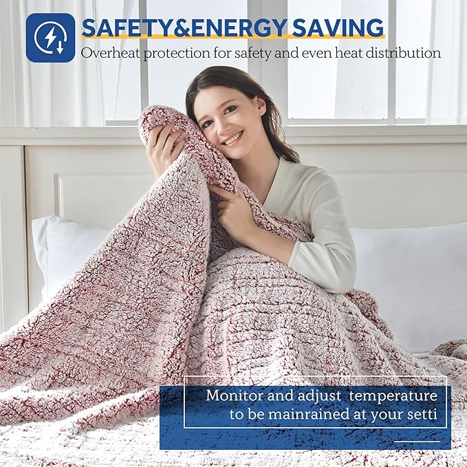 Sealy Electric Blanket Full Size, Soft Sherpa Heated Blanket Single Control - Image 2
