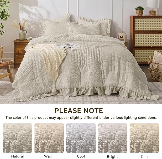 JOLLYVOGUE Twin Size Comforter Set, 2 Pieces Oatmeal Seersucker Lightweight - Image 8