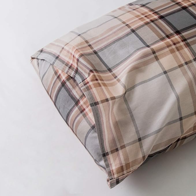 SUSYBAO Plaid Duvet Cover Queen 100% Cotton Khaki Gingham Duvet Cover Set 3 - Image 6