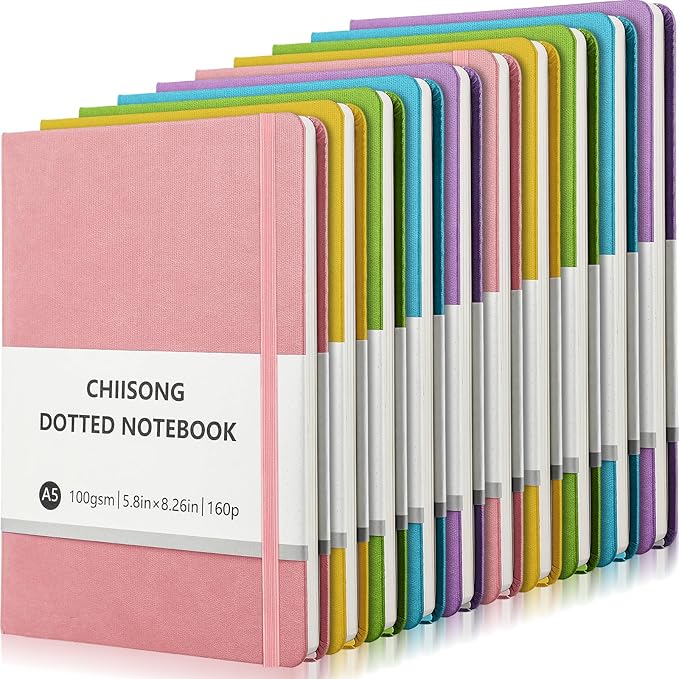 10 Pack Bullet Dotted Journal Notebook Bulk, A5 Dot Grid Notebook with 100 GSM Paper, Leather Hardcover Dotted Journal with 160 Pages for Women Men Writing Journaling Planning, 5.7 x 8.3 Inch-DeskoryOffice