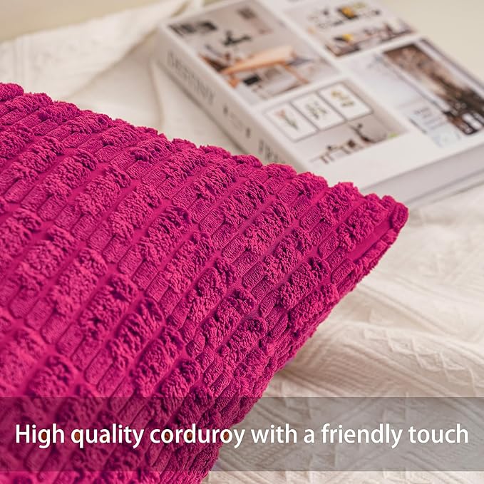 Aegero Pack of 2 Corduroy Decorative Throw Pillow Covers 24x24 Inch Soft - Image 2