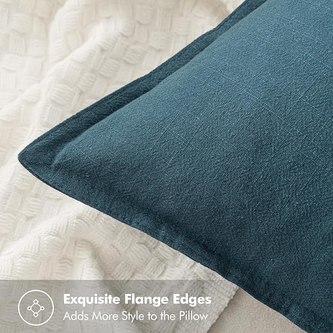 MIULEE Decorative Linen Pillow Covers 18x18 Inch Blue ​Boho Farmhouse​ ​Neutral - Image 2