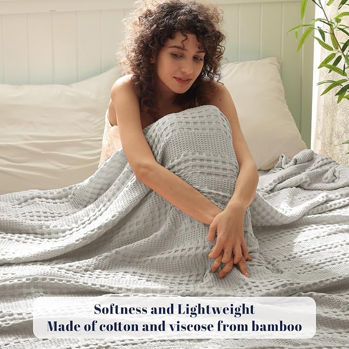 PHF Cooling Waffle Blanket Twin Size, Lightweight 60% Rayon from Bamboo & 40% - Image 2