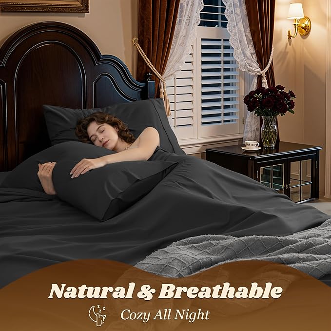 LBRO2M 1000 Thread Count 100% Cotton Sheets Set, King Size Bed Sheet 4 Piece - Image 5