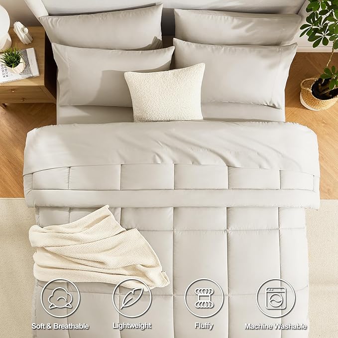 CozyLux Oversized King Comforter Sets Beige, 7 Pieces Bed in a Bag, Ultra-Soft - Image 2