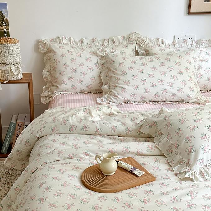 mixinni Pink Floral Duvet Cover Set King Size by mixinni