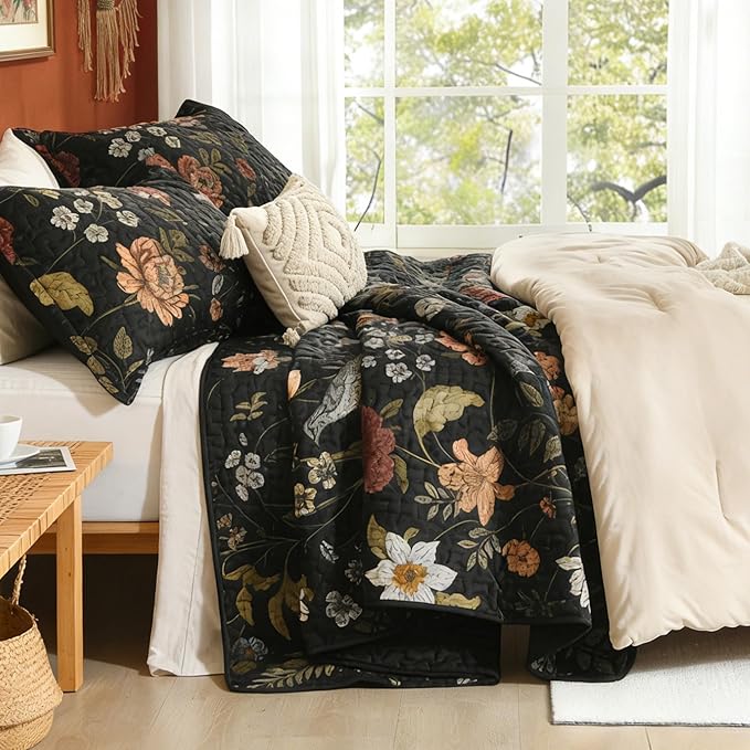 Litanika Floral Black Quilt Queen Size - Image 2