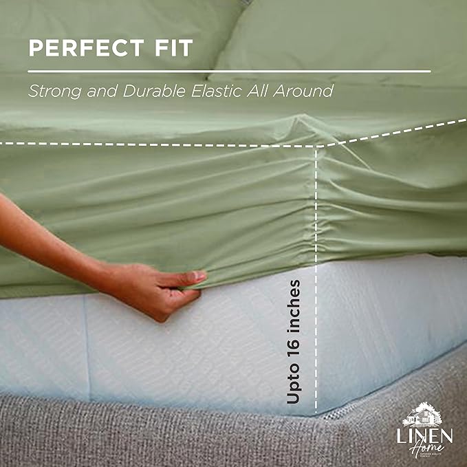 Linen Home 100% Cotton Percale Weave Fitted Sheet, Twin Size, 1 Deep Pocket - Image 3