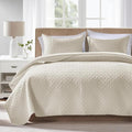 FLYMME Twin Quilt Set, Lightweight Cream Bedspreads, Basket Weave Pattern by FLYMME