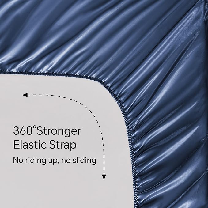 BEDELITE Satin Sheets Full XL Size Bed Set, Luxury Soft Navy Silky Sheets - Image 5