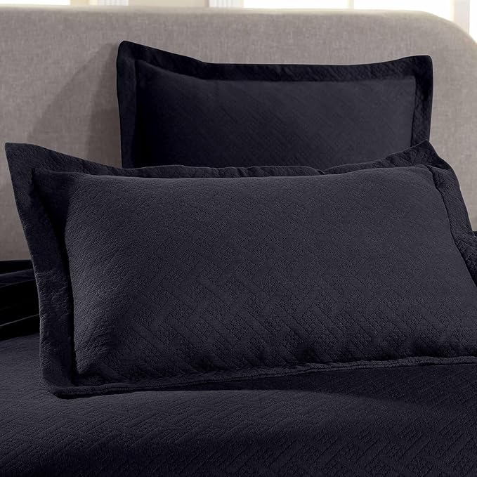 Superior 2 Piece Basketweave Cotton Bedspread Set, Home Bed Decor, Decorative Bed Spread, 1 Pillow Sham, Medium Weight Blanket, Matelasse Coverlet Bedding, Geometric Lattice Pattern, Twin, Navy Blue