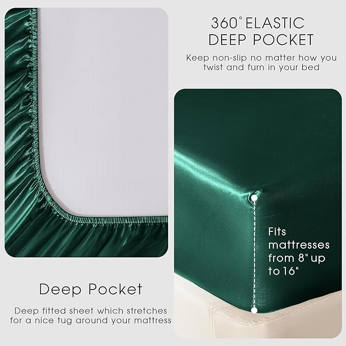 FreshCulture Satin Sheets Queen Size Bed Set- 4 Piece Luxury Soft Silky Queen - Image 4